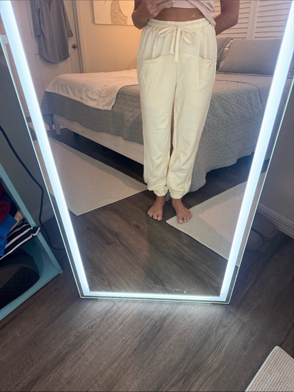 POL Cream Drawstring Jogger Pants